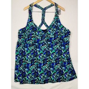 Swim365 Tankini Top Womens 34 Blue Green Abstract Braided Racerback 64-1076-5